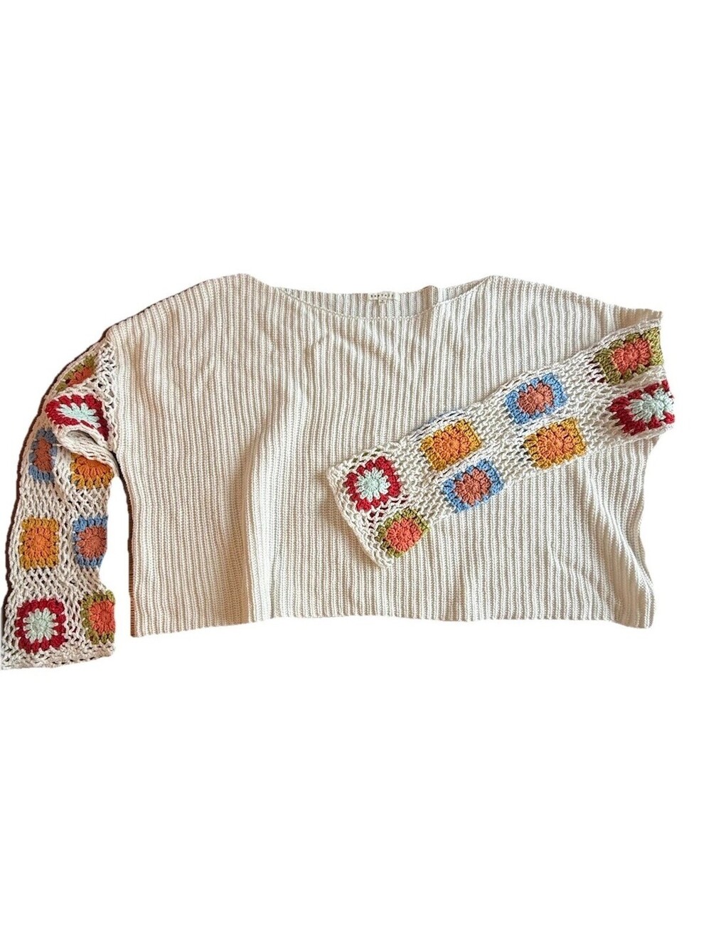 Baevely Cropped Knit Sleeve Boho Sweater Women’s Medium Oversized